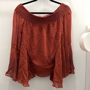 {anthro} Chloe Oliver burnt orange off the shoulder top